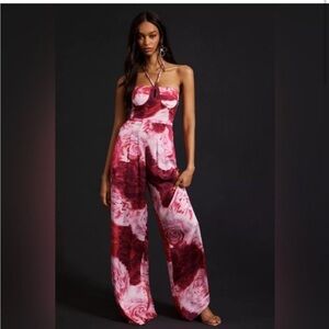 NWT Rana Gill Anthropologie Floral Pink Jumpsuit